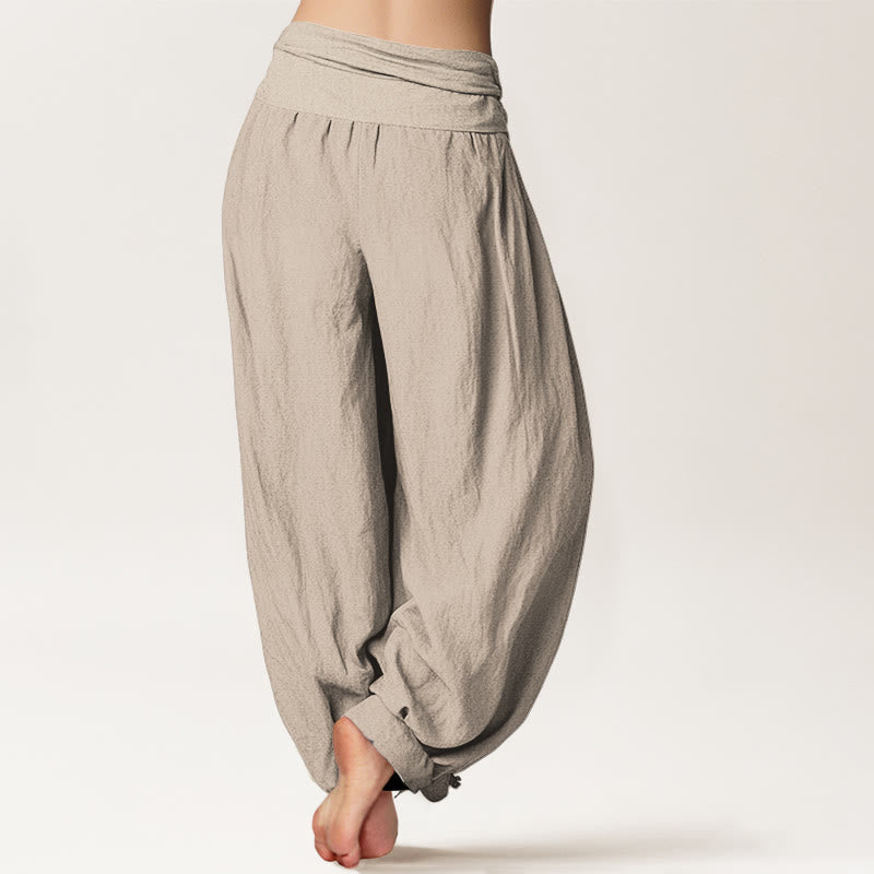Pure Cotton Bamboo Zen Pattern Women's Elastic Waist Harem Pants