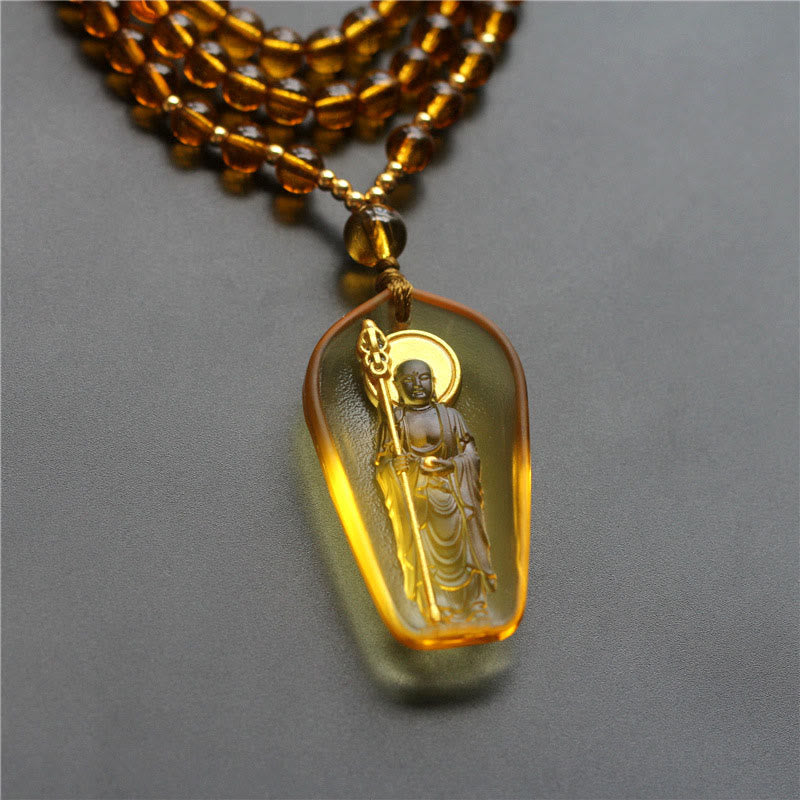 Tibetan Buddha Liuli Crystal Ksitigarbha Bodhisattva Serenity Necklace Pendant