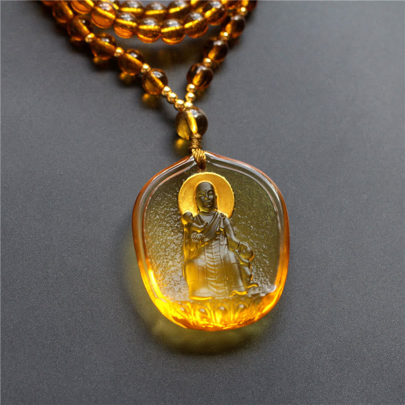 Tibetan Buddha Liuli Crystal Ksitigarbha Bodhisattva Serenity Necklace Pendant