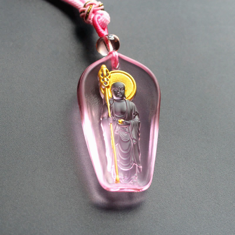 Tibetan Buddha Liuli Crystal Ksitigarbha Bodhisattva Serenity Necklace Pendant