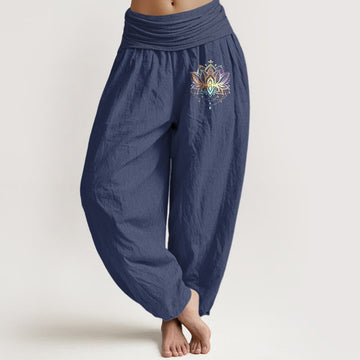 Breathable Cotton Lotus Print Mindful Meditation Harem Pants
