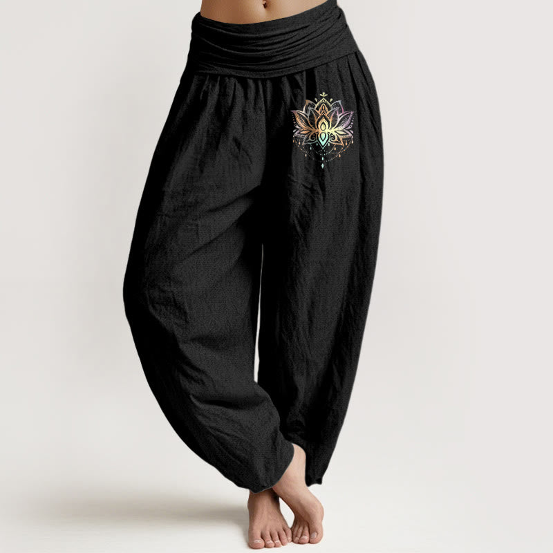 Breathable Cotton Lotus Print Mindful Meditation Harem Pants
