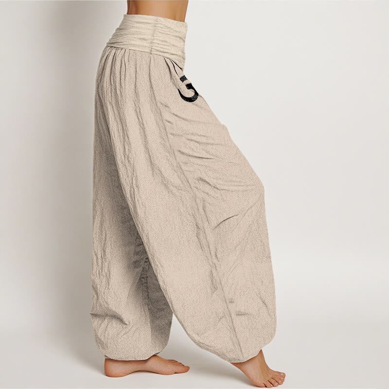 Pure Cotton Lotus Om Print Adaptive Waist Harem Meditation Pants