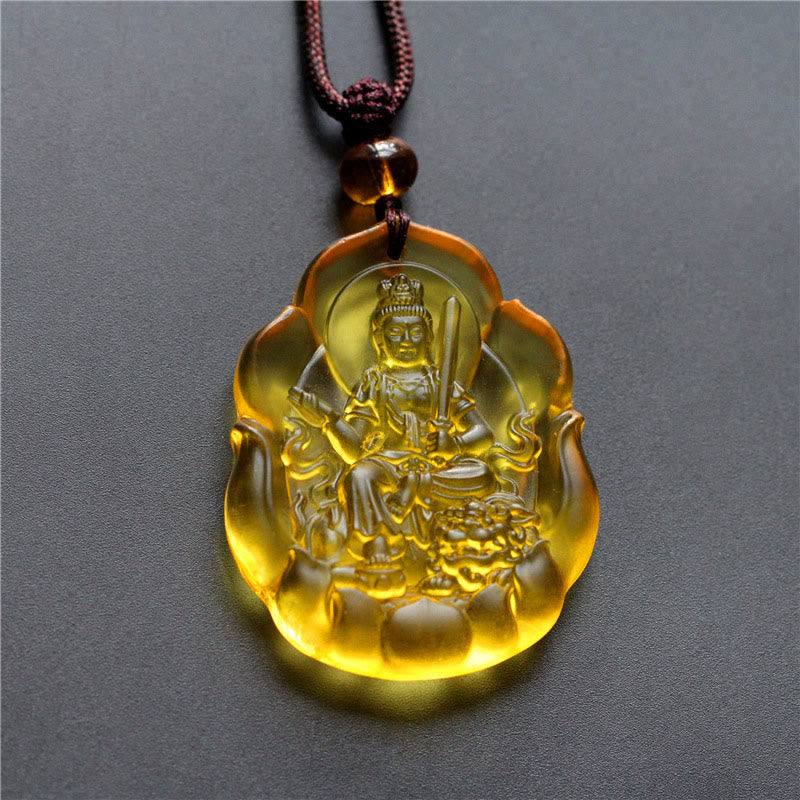 Liuli Crystal Chinese Zodiac Natal Buddha Protection Necklace Pendant