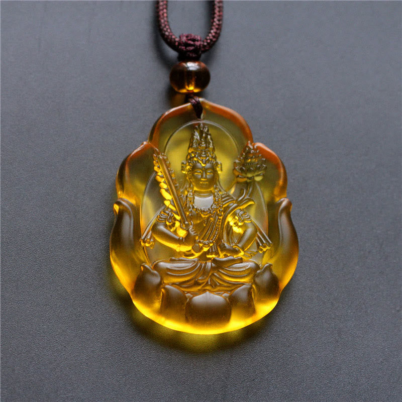 Liuli Crystal Chinese Zodiac Natal Buddha Protection Necklace Pendant