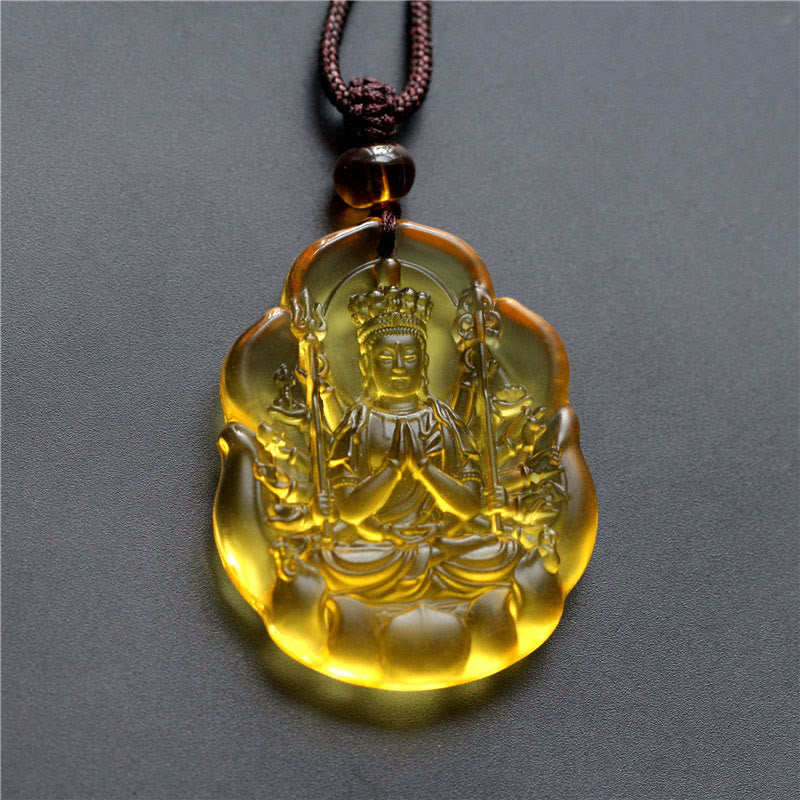Liuli Crystal Chinese Zodiac Natal Buddha Protection Necklace Pendant