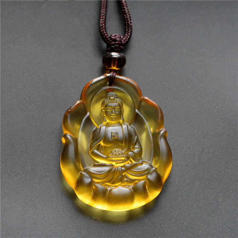 Liuli Crystal Chinese Zodiac Natal Buddha Protection Necklace Pendant