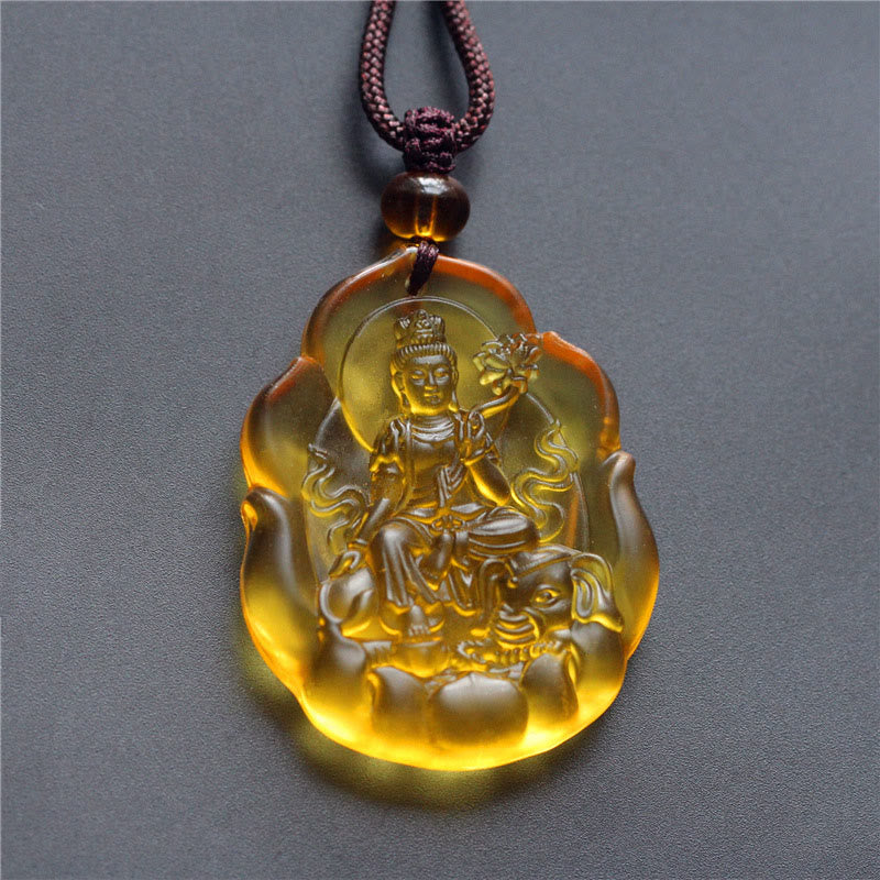 Liuli Crystal Chinese Zodiac Natal Buddha Protection Necklace Pendant