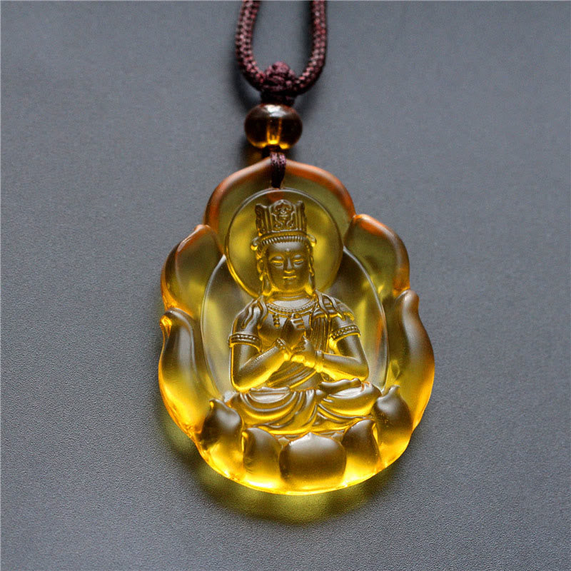Liuli Crystal Chinese Zodiac Natal Buddha Protection Necklace Pendant
