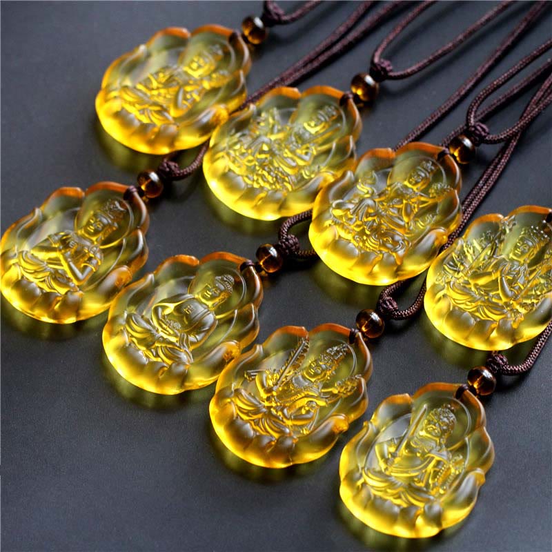 Liuli Crystal Chinese Zodiac Natal Buddha Protection Necklace Pendant