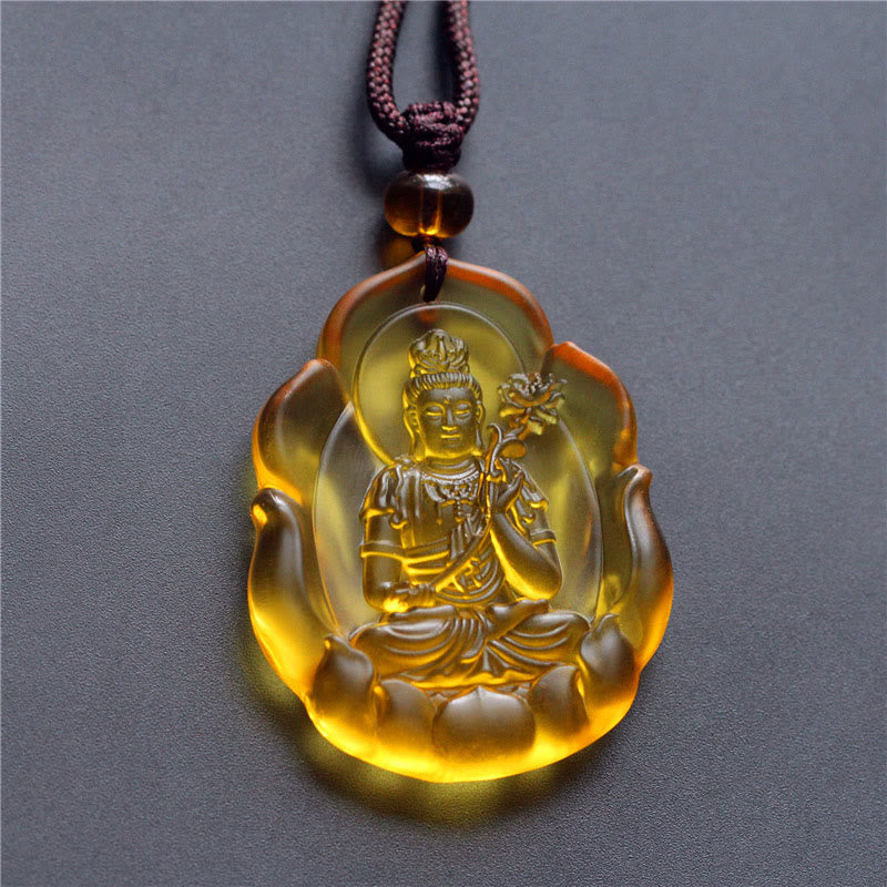 Liuli Crystal Chinese Zodiac Natal Buddha Protection Necklace Pendant