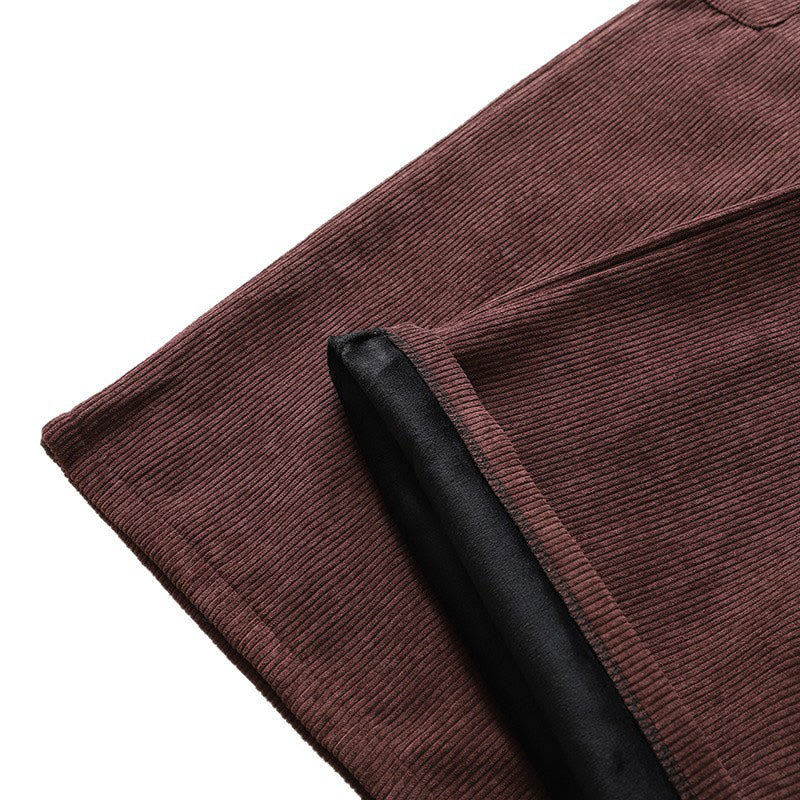 Fleece-Lined High Waist Women's Wide Leg Corduroy Cotton Pants With Pockets