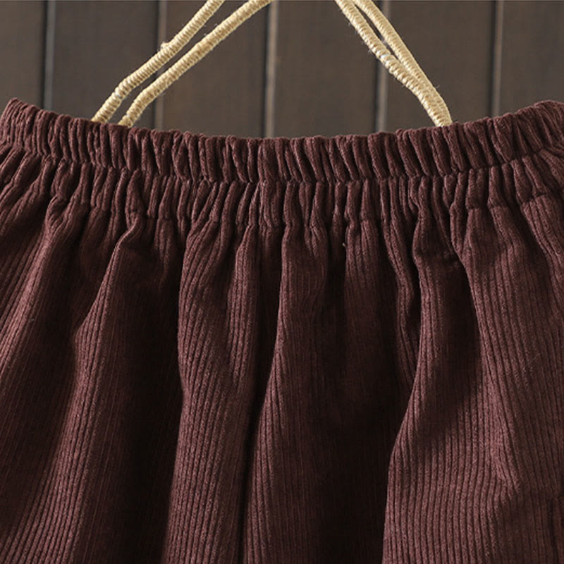 Fleece-Lined High Waist Women's Wide Leg Corduroy Cotton Pants With Pockets