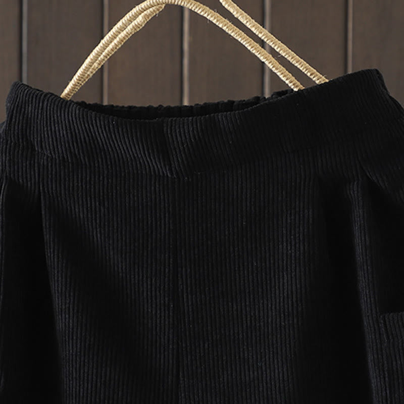 Fleece-Lined High Waist Women's Wide Leg Corduroy Cotton Pants With Pockets