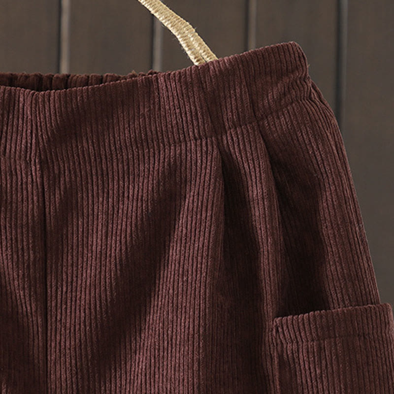 Fleece-Lined High Waist Women's Wide Leg Corduroy Cotton Pants With Pockets