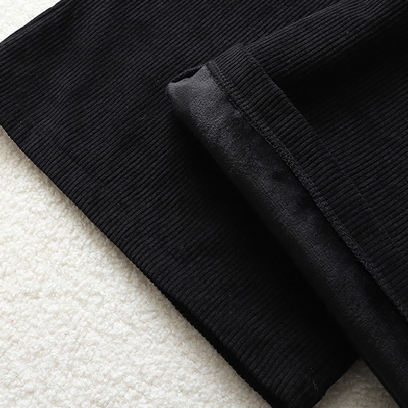 Fleece-Lined High Waist Women's Wide Leg Corduroy Cotton Pants With Pockets