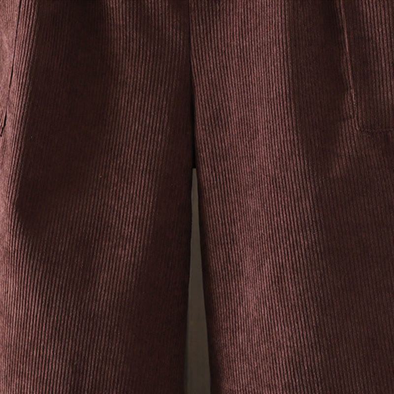 Fleece-Lined High Waist Women's Wide Leg Corduroy Cotton Pants With Pockets