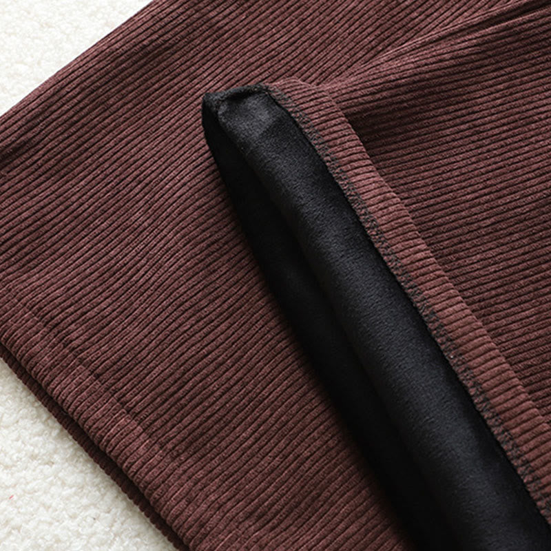 Fleece-Lined High Waist Women's Wide Leg Corduroy Cotton Pants With Pockets