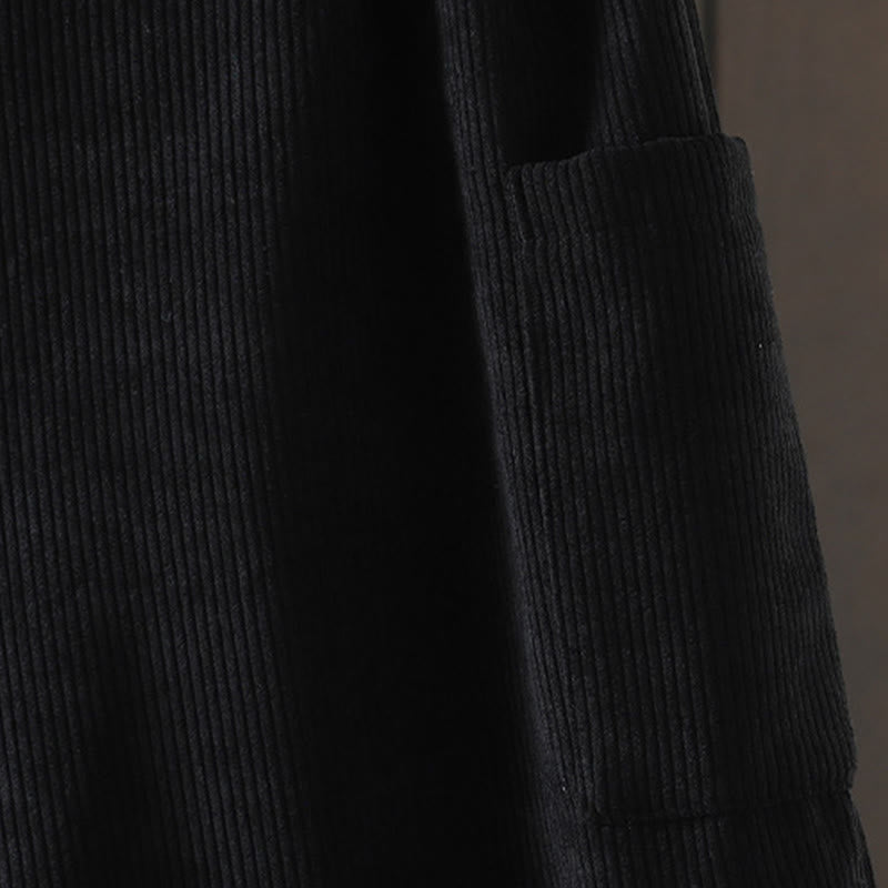 Fleece-Lined High Waist Women's Wide Leg Corduroy Cotton Pants With Pockets