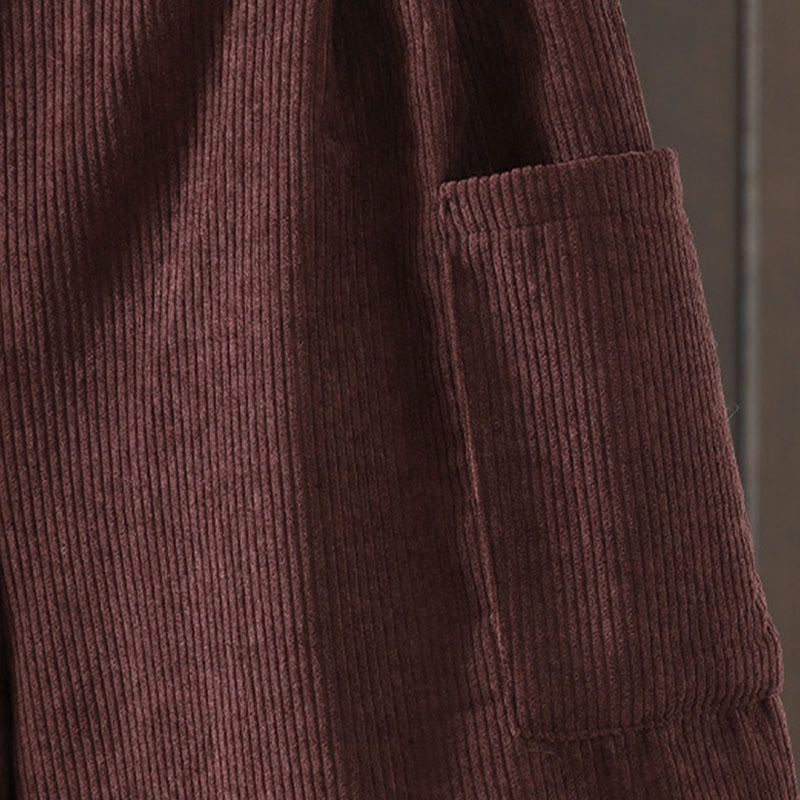 Fleece-Lined High Waist Women's Wide Leg Corduroy Cotton Pants With Pockets