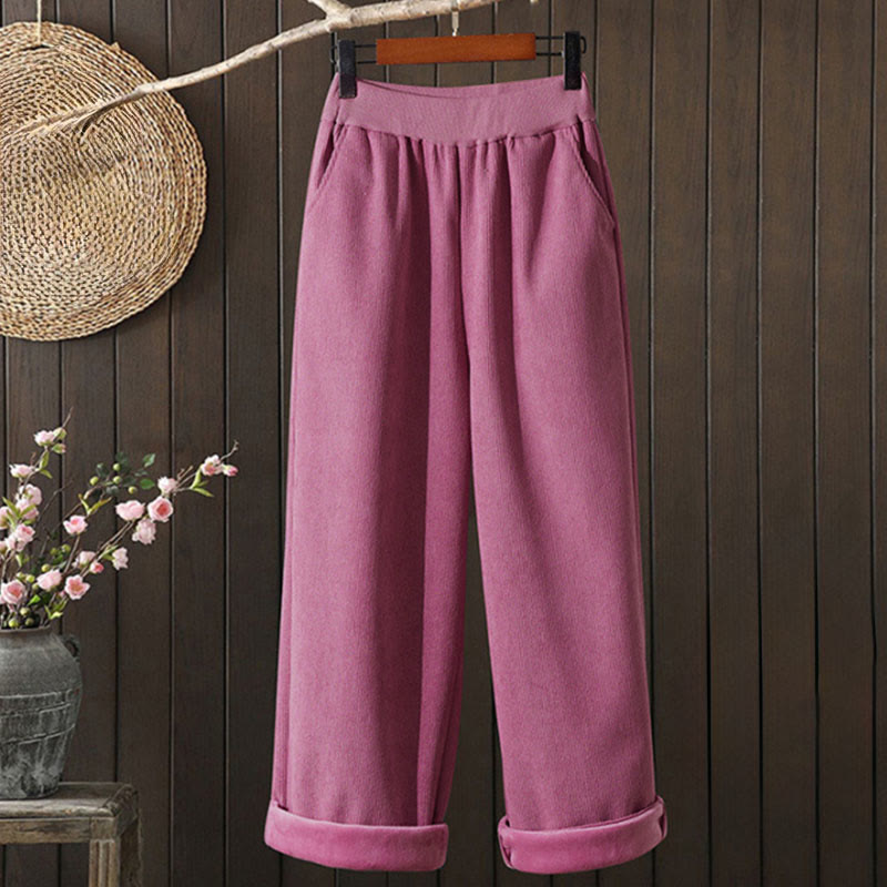 Thermal Fleece-Lined Corduroy Wide-Leg Pants for Mindful Daily Wear