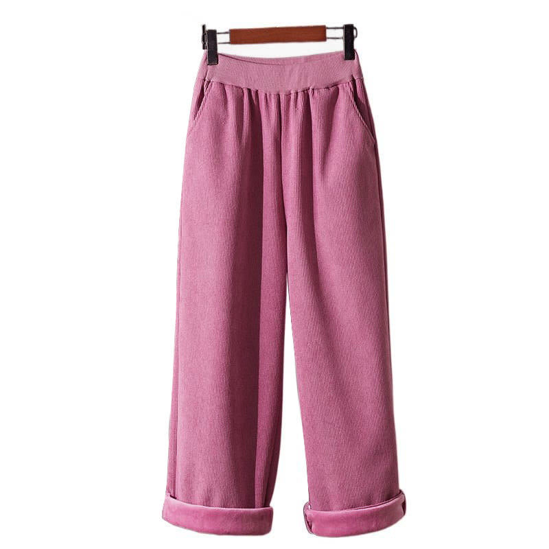 Thermal Fleece-Lined Corduroy Wide-Leg Pants for Mindful Daily Wear