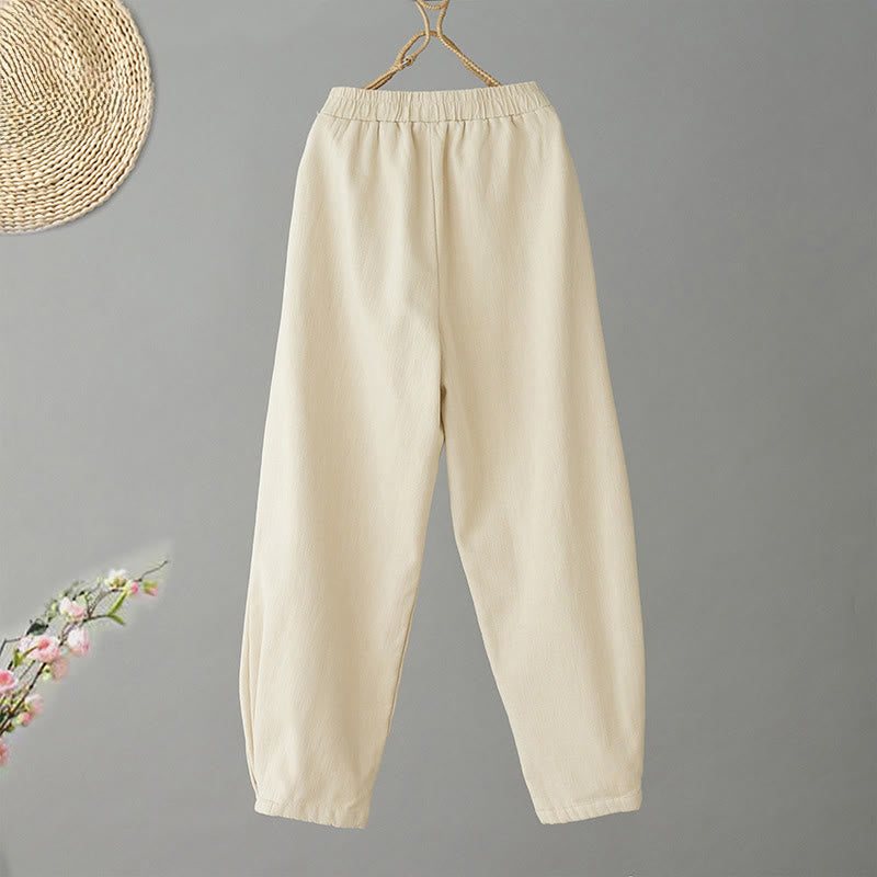 Winter Women's Cotton Thermal Fleece-Lined Ankle-Length Pants With Pockets