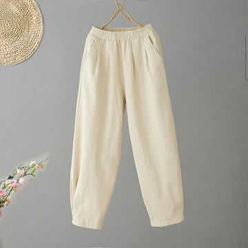 Winter Women's Cotton Thermal Fleece-Lined Ankle-Length Pants With Pockets