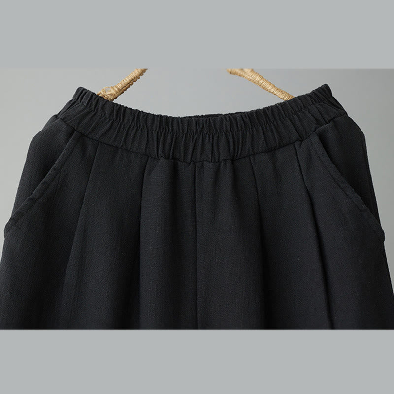 Winter Women's Cotton Thermal Fleece-Lined Ankle-Length Pants With Pockets