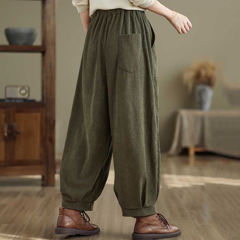 Tactile Corduroy Slim-Fit Carrot Harem Pants for Mindful Movement