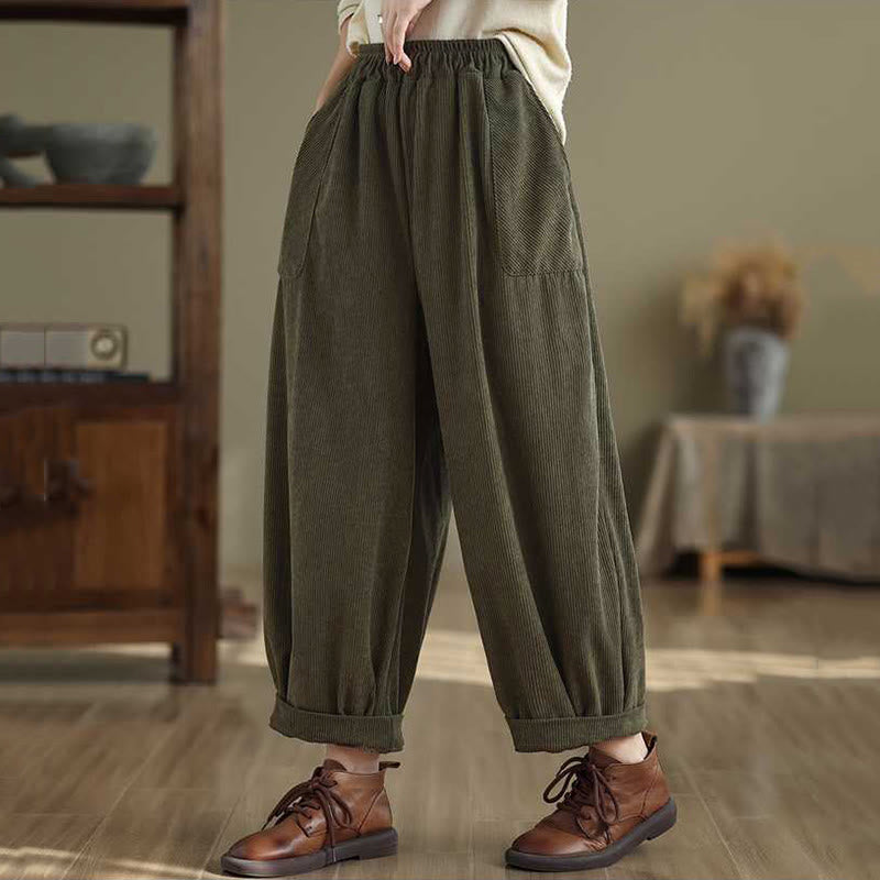 Tactile Corduroy Slim-Fit Carrot Harem Pants for Mindful Movement