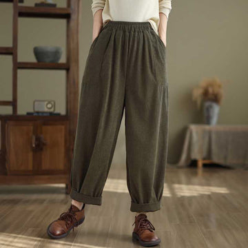 Tactile Corduroy Slim-Fit Carrot Harem Pants for Mindful Movement