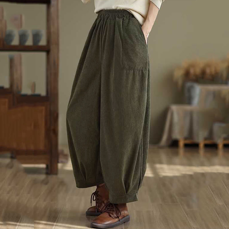 Tactile Corduroy Slim-Fit Carrot Harem Pants for Mindful Movement