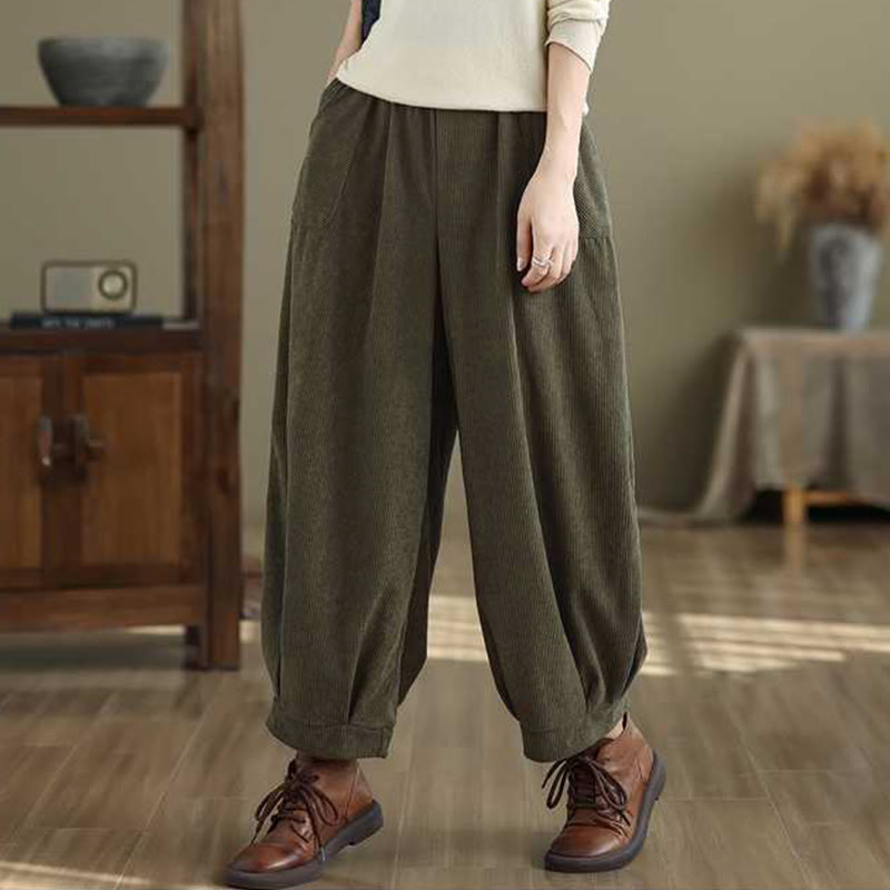 Tactile Corduroy Slim-Fit Carrot Harem Pants for Mindful Movement