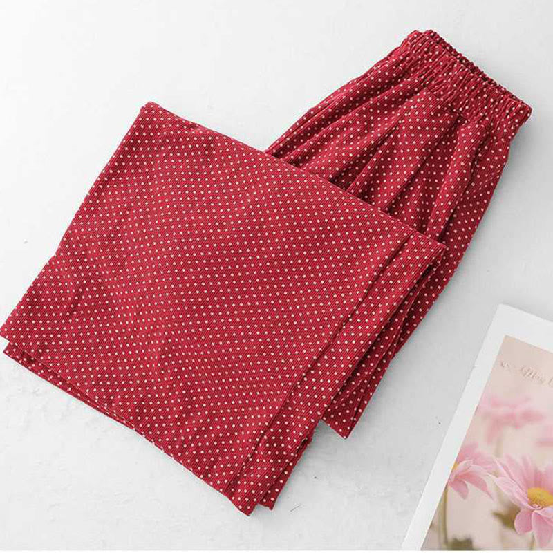 Fall Dots Pattern High Waist Design Women's Wide Leg Pants With Pockets