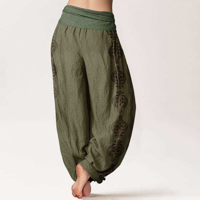 Pure Cotton Mandala Om Mani Padme Hum Women's Elastic Waist Harem Pants