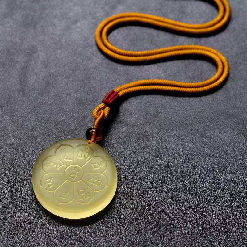 Liuli Crystal Wealth God Mantra Abundance Eight-petal Shape Necklace Pendant