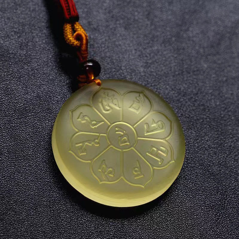 Liuli Crystal Wealth God Mantra Abundance Eight-petal Shape Necklace Pendant