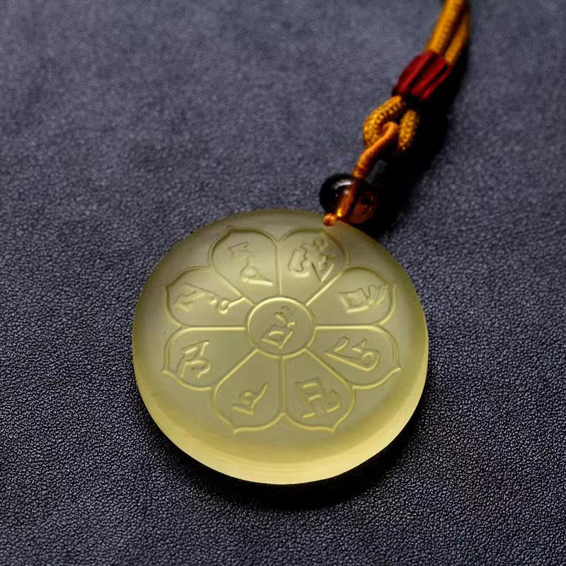 Liuli Crystal Wealth God Mantra Abundance Eight-petal Shape Necklace Pendant