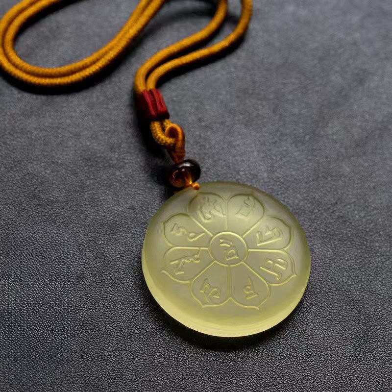 Liuli Crystal Wealth God Mantra Abundance Eight-petal Shape Necklace Pendant