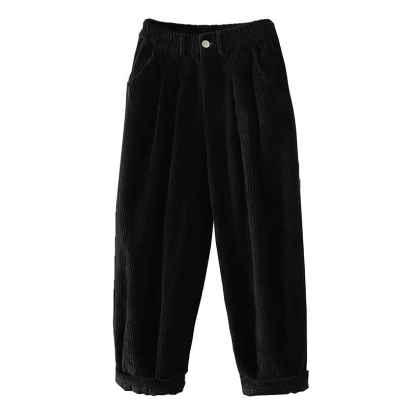 Women's Winter Plain Corduroy Cotton High Waist Fleece-Lined Harem Pants With Pockets