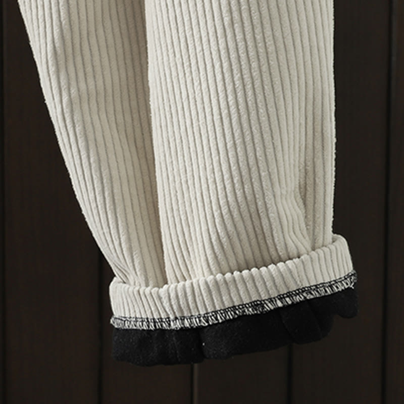 Women's Winter Plain Corduroy Cotton High Waist Fleece-Lined Harem Pants With Pockets