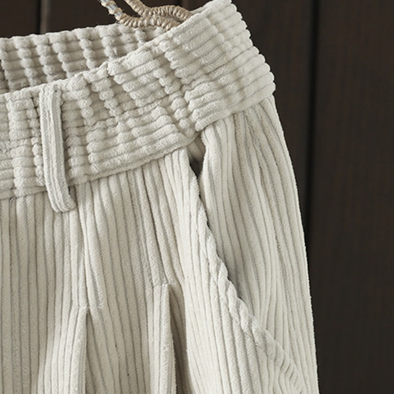 Women's Winter Plain Corduroy Cotton High Waist Fleece-Lined Harem Pants With Pockets