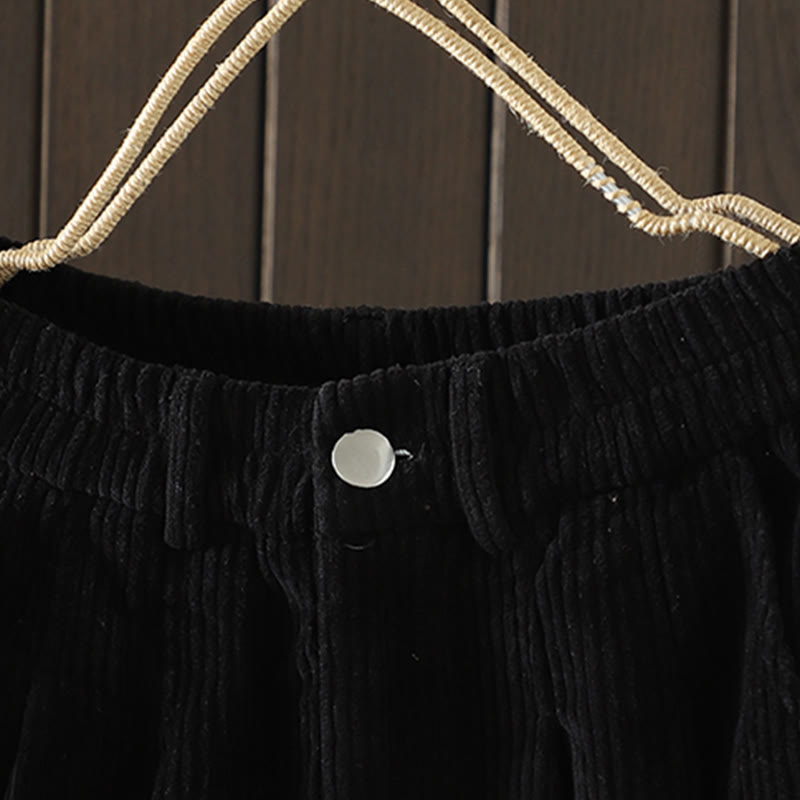 Women's Winter Plain Corduroy Cotton High Waist Fleece-Lined Harem Pants With Pockets