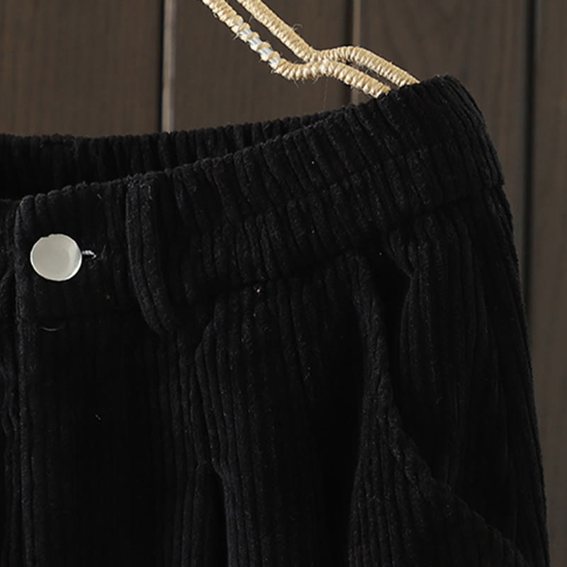 Women's Winter Plain Corduroy Cotton High Waist Fleece-Lined Harem Pants With Pockets