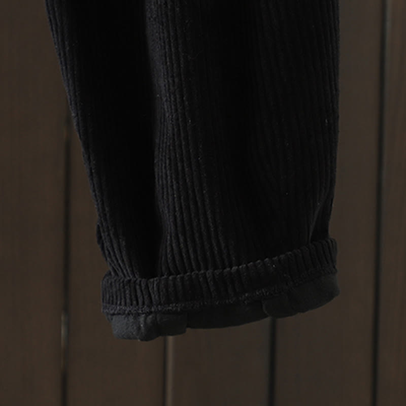 Women's Winter Plain Corduroy Cotton High Waist Fleece-Lined Harem Pants With Pockets