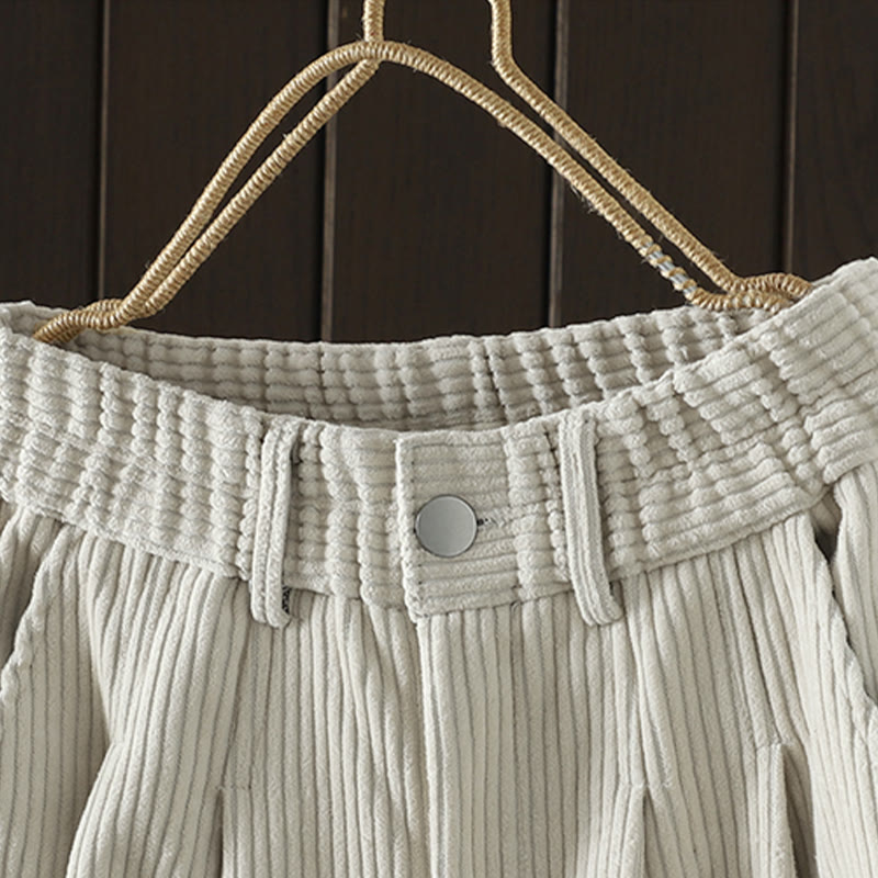 Women's Winter Plain Corduroy Cotton High Waist Fleece-Lined Harem Pants With Pockets