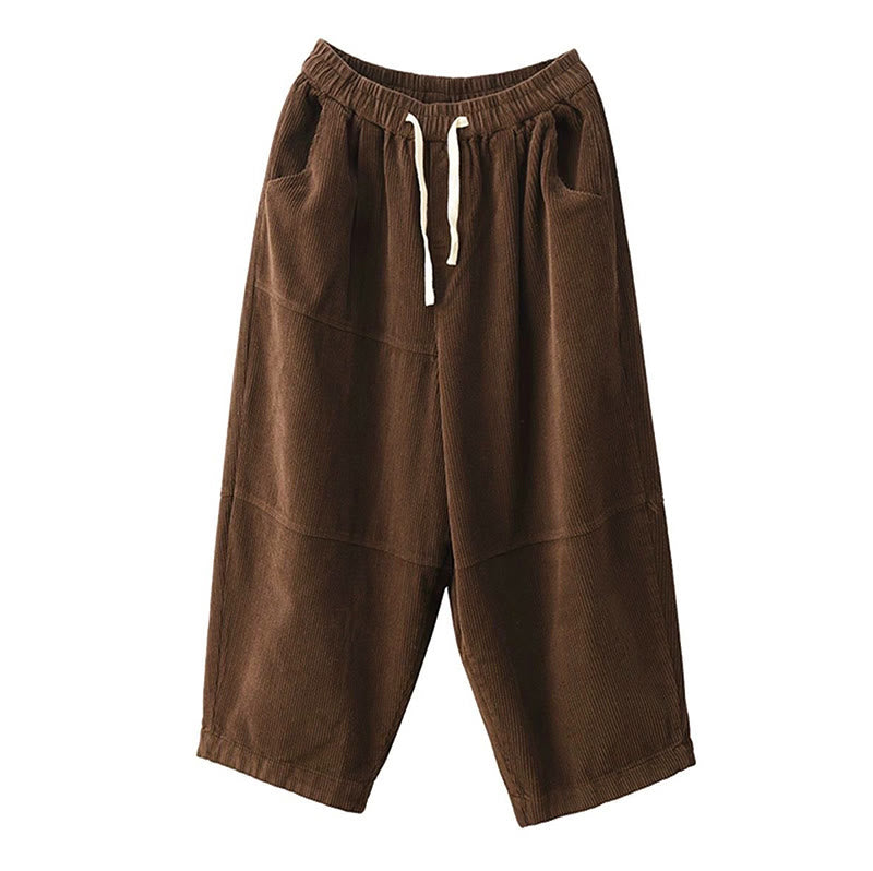 Women's Drawstring Design Cotton Corduroy Thermal Fleece-Lined Pants With Pockets