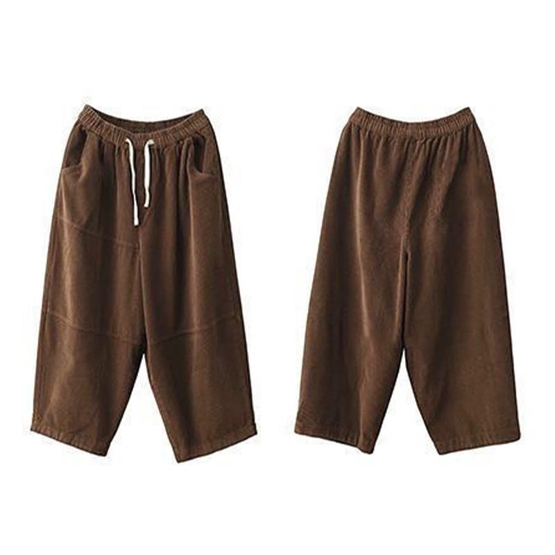 Women's Drawstring Design Cotton Corduroy Thermal Fleece-Lined Pants With Pockets