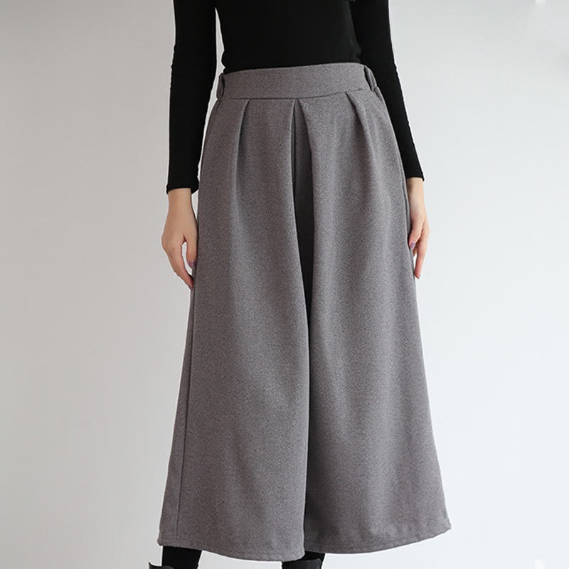 Plain Elastic Waistband Design Women's 7-8 Length Wide Leg Pants With Pockets